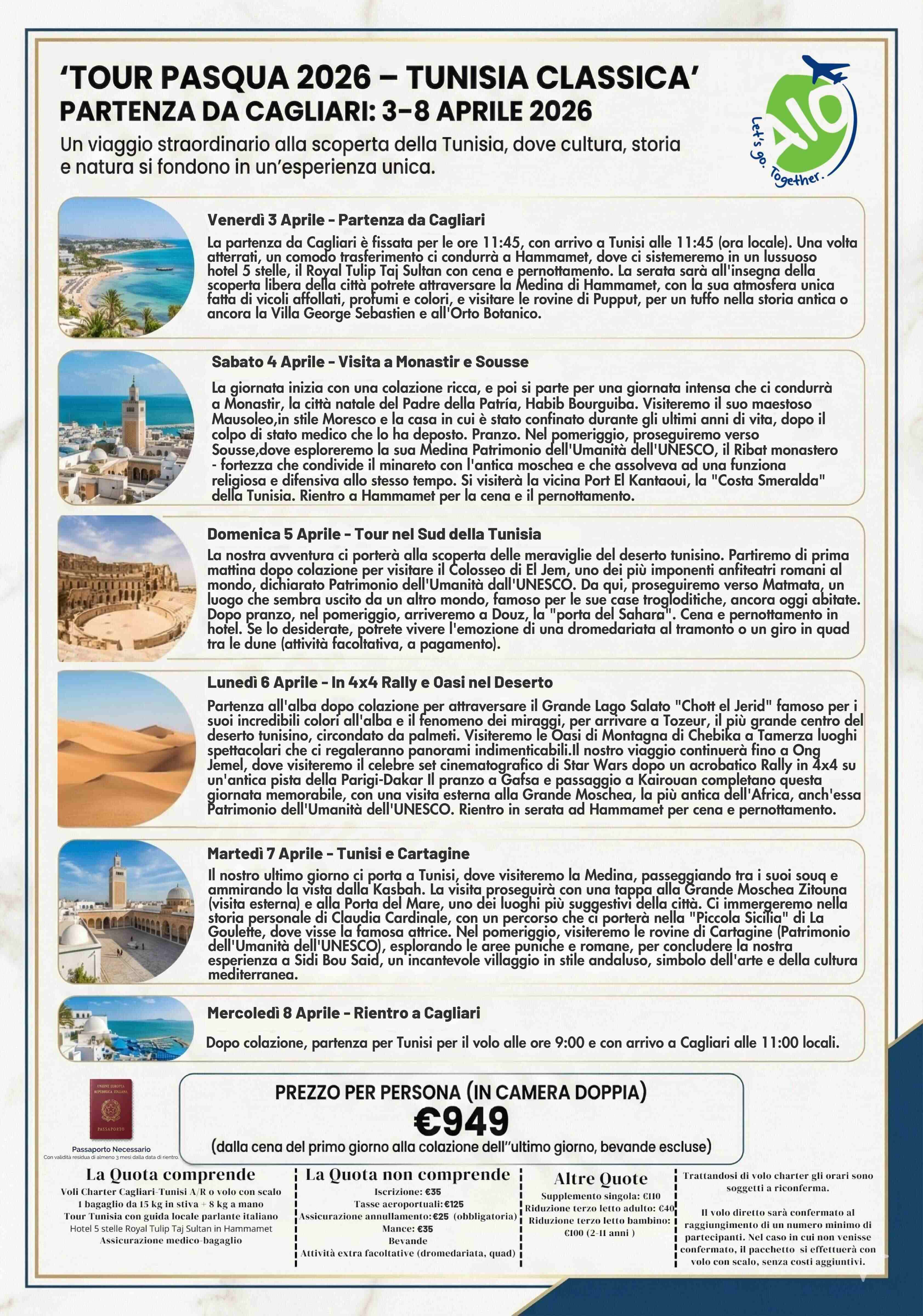 Tunisia Pasqua 2026 - Volo diretto da Cagliari