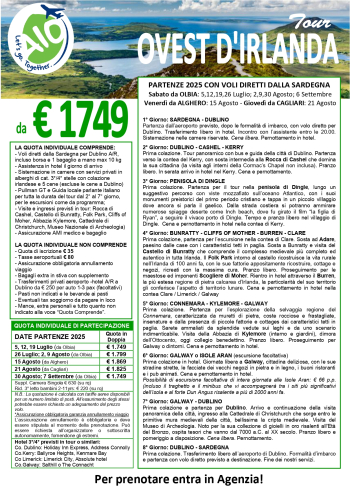 Offerte Estate 2024 Tour Dublino e Ovest D&#039; Irlanda Partenza dalla Sardegna Volo da Cagliari Tour di 8 Giorni e 7 Notti da 1759 €